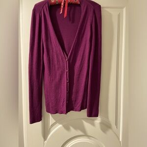 Merlot-colored wool cardigan